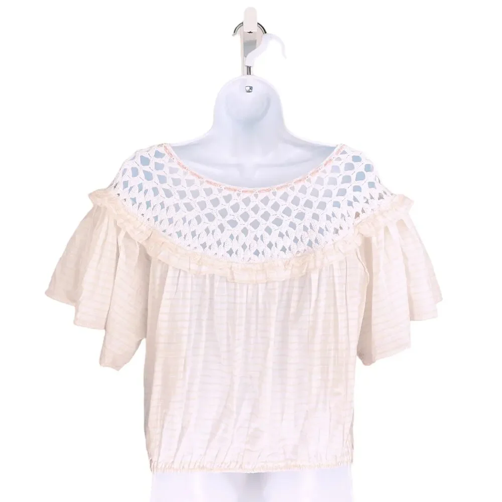 Free People Allora Allora Crochet Neck Striped Crop Top Medium NEW